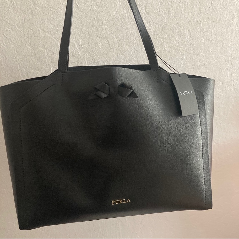 Furla large tote black bow NWT